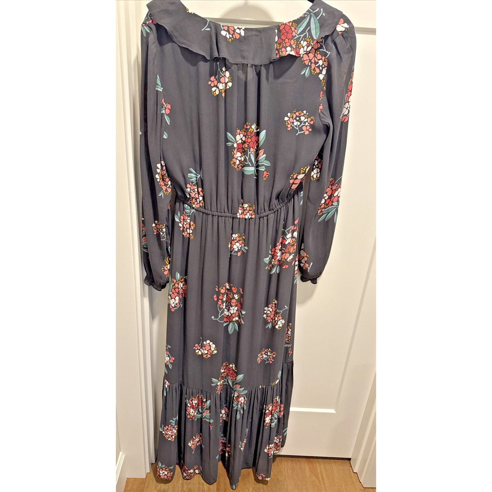 LOFT Floral Smocked Ruffle Maxi Dress Gray Long Sleeve Style 404708 Fall 2019 M - Picture 4 of 14